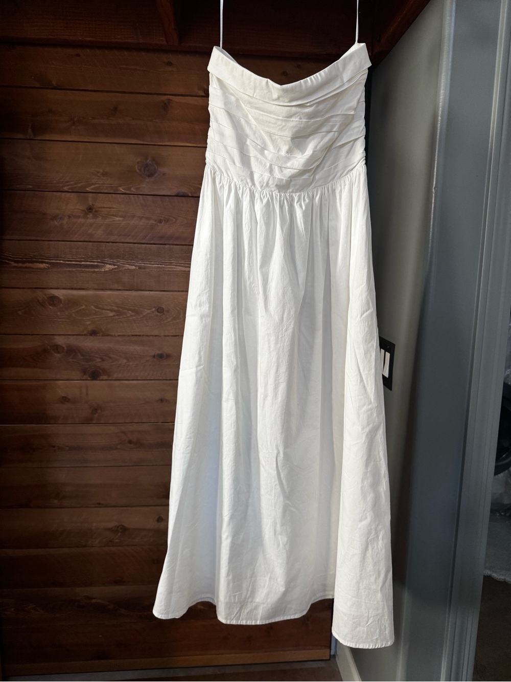 White Strapless Maxi Dress - Elegant Gathered Bodice
